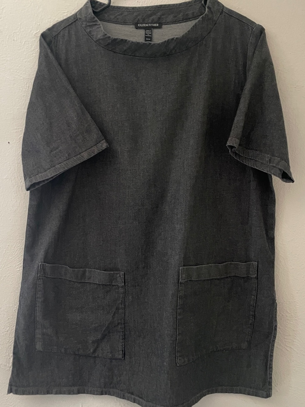Eileen Fisher Charcoal Gray Organic Cotton Long Tunic Top Pockets XS TP - Picture 4 of 9